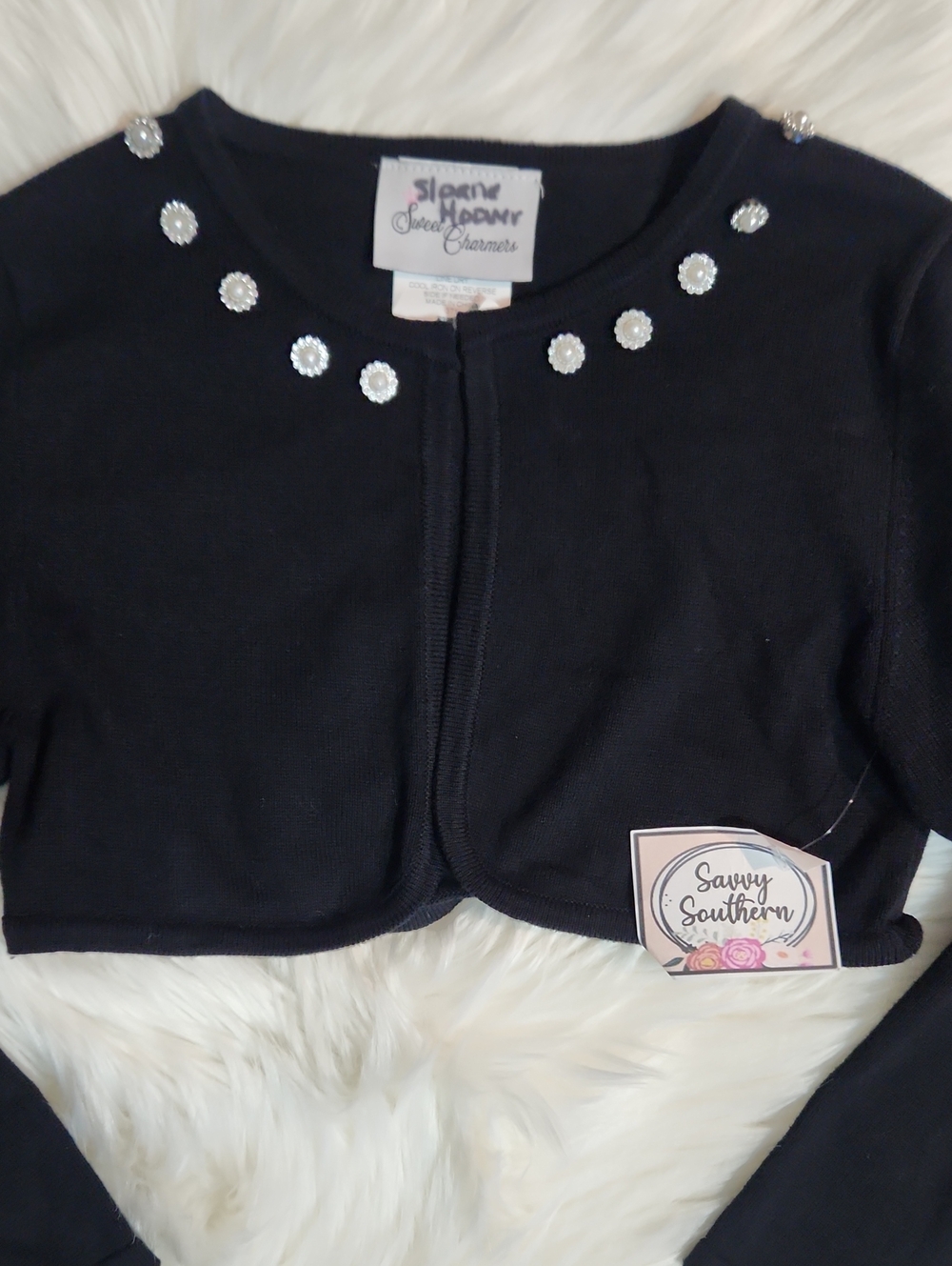 Croped Pearl Embellished Shrug - Black - Kids Size 6